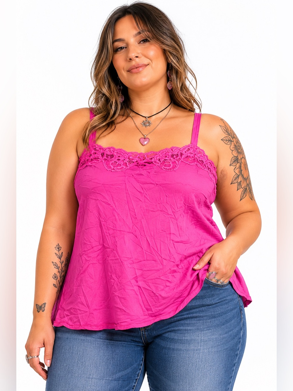 80s 90s European Vintage Silky Lace Camisole (Pink) Size: XL/1X